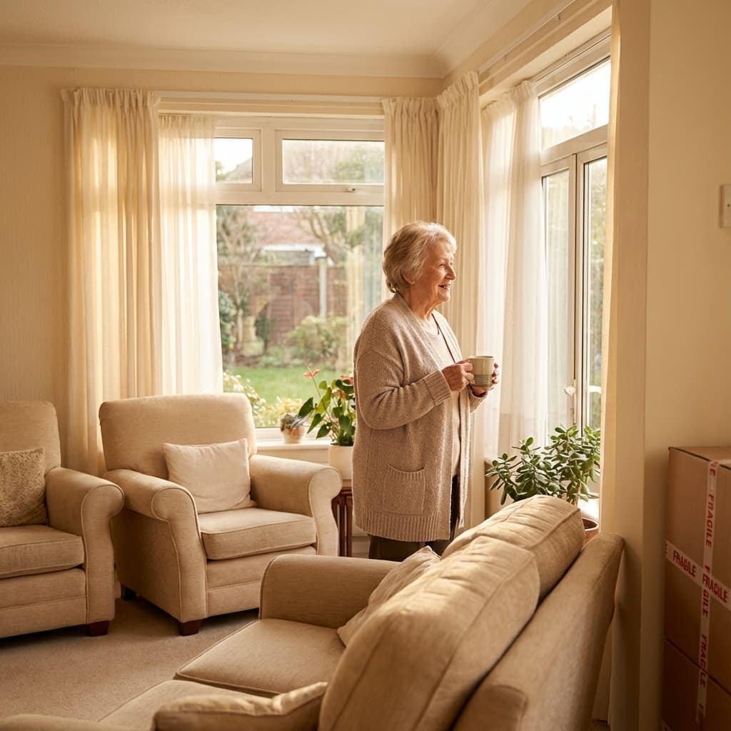 Senior woman in her new home